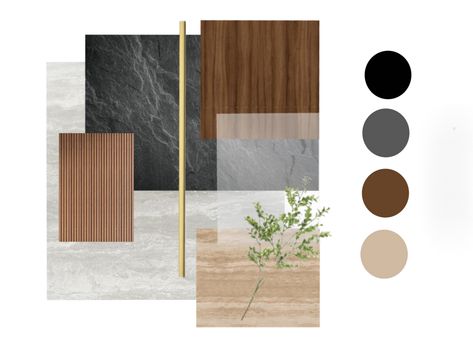 Grey White Brown Interior Design, Material Pallete Interior, Minimalist Material Palette, House Interior Palette, Walnut Kitchen Mood Board, Digital Material Board Interior Design, Minimalism Moodboard Interior, Walnut Wood Moodboard, Grey Moodboard Interior