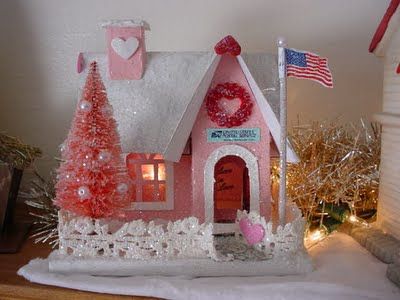 Hazelruthes's: Little Putz Houses After Christmas Decorating, Window House, Pretty Paintings, Red Bay, Valentine Decoration, Putz House, Christmas Houses, Fun Mail, Christmas Village Houses