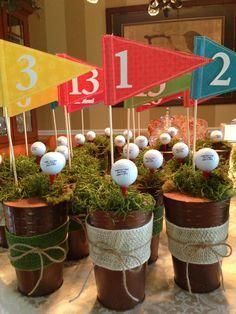 Golf Themed Centerpieces | Buy Golf Centerpieces, Golf Fundraiser, Golf Crafts, Themed Centerpieces, Golf Theme Party, Outing Ideas, Golf Birthday Gifts, 70 Birthday, Golf Party Decorations