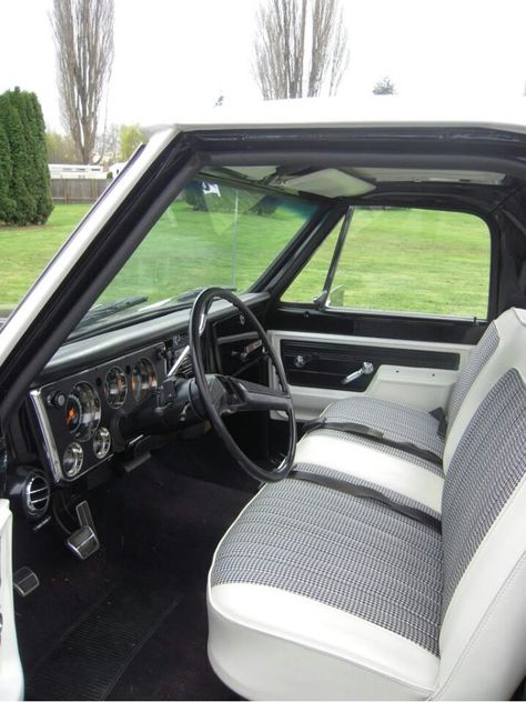 Black & white 70-72 chevy truck interior ☆ ° ~ ° ☆ C10 Chevy Truck 67-72 Interior, Old Truck Interior Ideas, Old Truck Interior, Chevy C10 Interior, Chevy Truck Interior, 1985 Chevy Truck, C10 Interior, 85 Chevy Truck, Truck Interior Accessories