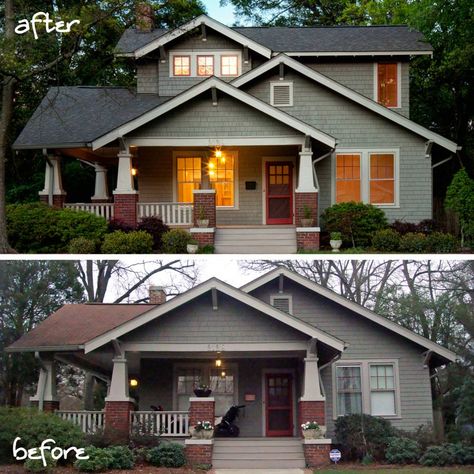 Old Craftsman Style Homes, Craftsman Home Exterior, Craftsman Bungalow Exterior, Craftsman Style Bungalow, Mobile Home Porch, Japanese Style House, Long House, Craftsman Exterior, Craftsman Style Home