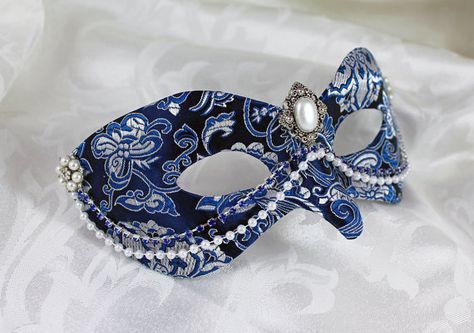 Royal Blue and Silver Brocade Masquerade Mask with by DaraGallery Blue Masquerade Mask Men, Fantasy Masquerade, Blue Masquerade Mask, Masquerade Outfit Ideas, Lace Masquerade Masks, Masquerade Prom, Masquerade Outfit, Mens Masquerade Mask, Masquerade Theme