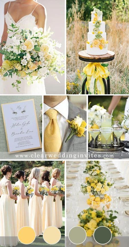 7 Summer Yellow Wedding Color Combos Ideas to Love – Clear Wedding Invites Yellow Wedding Colors Schemes, Light Yellow Weddings, Pale Yellow Weddings, Yellow Wedding Colors, Wedding Theme Color Schemes, Yellow Wedding Theme, Wedding Color Palettes, Wedding Color Pallet, Wedding Color Combos