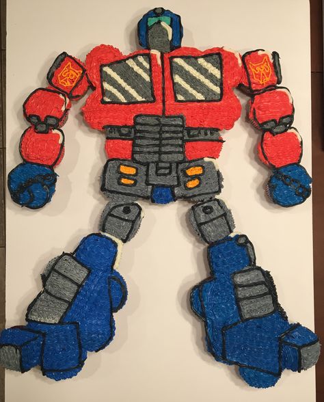 Transformer Cupcake Cake Transformers Cake Optimus Prime, Transformer Cupcakes, Transformers Cupcakes, Cupcake Pull Apart Cake, Prime Cake, Optimus Prime Cake, Transformer Optimus Prime, Transformers Birthday Cake, Transformers Birthday Party