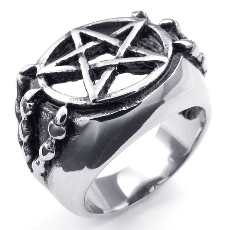 TEMEGO Jewelry Mens Stainless Steel Ring, Hollowed Pentagram, Black Silver|Amazon.com | @giftryapp Fantasy Clothing Art, Rings Of Saturn, Mens Stainless Steel Rings, Halloween Vampire, Jewelry Mens, Clothing Art, Ring Men, Gothic Horror, Men Ring