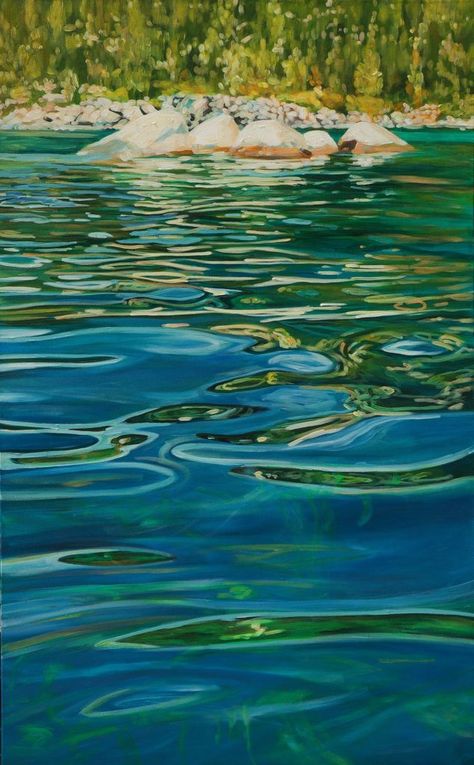 Michelle Courier, Painting Of Water, Water Artwork, Acrylic Painting Inspiration, Reflection Art, Water Images, Glass Paintings, Oil Painting Tutorial, River Art