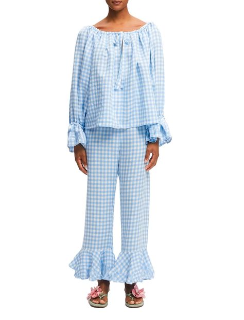 PRICES MAY VARY. ✿Material: Women gingham lounge set,women 2 piece loungewear set, open front y2k babydoll blouse, crop top pant set 2 piece outfit is made of 100% polyester, soft and skin-friendly, lightweight and breathable, stretchy fabric,women plaid set, women casual pj set, women sleepwear set. ✿Design:Women gingham matching set,plaid/floral print, casual style, plaid lounge outfit,women's t-shirt with short sleeves,long puff sleeve, button down, crew neck, ruffle hem, tie front closure, p Gingham Pajama Set, Pajama Sets For Women, Two Piece Loungewear, Crop Top Pants Set, Plaid Set, Blouse Crop, Peplum Shirt, Wide Leg Lounge Pants, Women Sleepwear