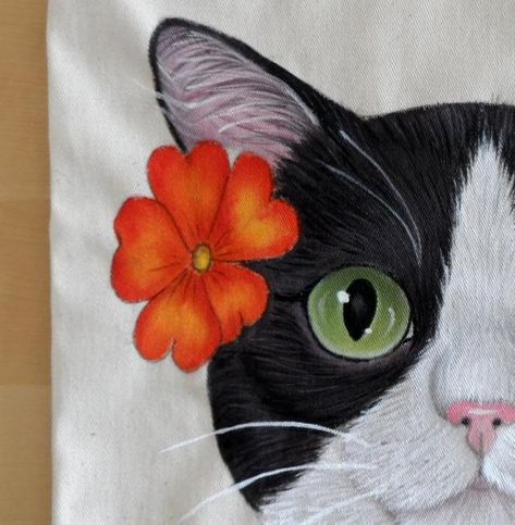 Energy Poster, Painted Cat, Cat Tote Bag, Tshirt Painting, Cat Things, Hand Painted Cat, Library Bag, Cat Lady Gift, Paint Nite