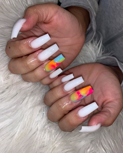 Rainbow Nail, Acrylic Medium, Drip Nails, Colored Acrylic, Nail Swag, Summer Acrylic Nails, Rainbow Nails, Coffin Nails Designs, Fire Nails