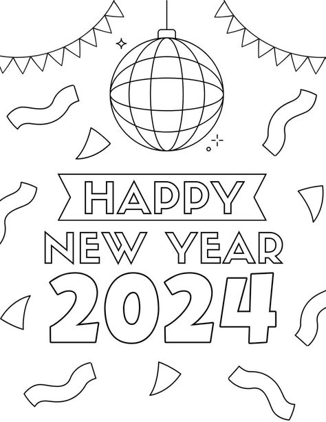 Let your children ring in the new year with these fun and free New Year coloring pages for 2024! From dazzling party hats to clocks ticking down to midnight, there are Happy New Year coloring sheets for kids of all ages, including toddlers, preschoolers, older kids, and teens. Whether you want to use these at home, in the classroom, or at holiday parties, these new year printables make a great first-of-the-year activity for kids of different ages! 2024 Coloring Pages Free Printable, New Year Drawing 2024, Happy New Year 2024 Drawing, 2024 Coloring Page, 2024 Printable, Happy New Year Drawing, New Year Drawing, New Year Coloring Pages Free Printable, New Years Coloring Sheets