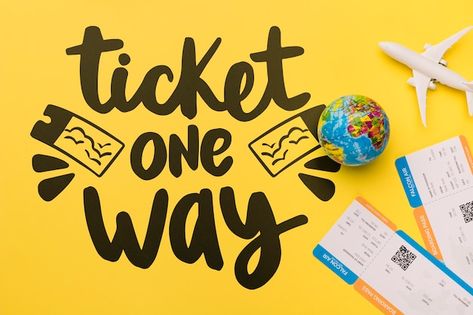 Ticket one way, inspirational lettering ... | Free Psd #Freepik #freepsd #tour #trip #tours-travels #tourism One Way Ticket, Free Psd, Graphics Design, Graphic Resources, Tourism, Design Art, Tech Company Logos, Home Decor Decals, Graphic Design