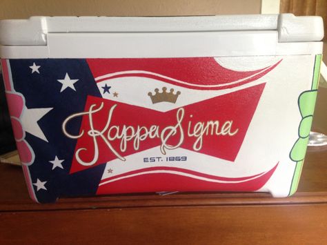 Mountain Weekend Cooler, Painted Fraternity Coolers, Kappa Sigma Fraternity, Fraternity Cooler, Formal Cooler Ideas, Fraternity Coolers, Kappa Sigma, Custom Cooler, Sigma Pi