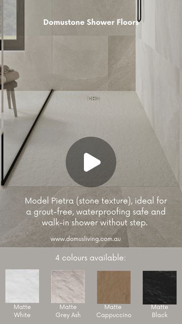 Domus Living on Instagram: "The only alterative to tiles in the shower: Domustone shower floor. Model Pietra (stone texture) is ideal for a grout-free, waterproofing safe and walk-in shower without step." Big Shower, Shower Floors, Double Shower, Shower Base, Have A Shower, Stone Texture, Timber Flooring, The Shower, Shower Floor