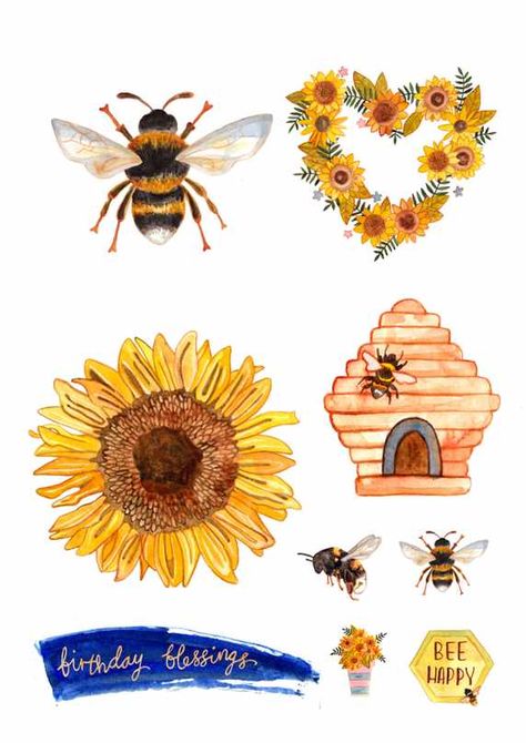 Free bee and sunflower printables-03 Vintage Scrapbook Ideas Free Printables, Sunflower And Bee, Bee Printables, Honey Bee Decor, Sunflower Cards, Gatefold Cards, Tiny Tattoo, Free Printable Art, Bee Crafts