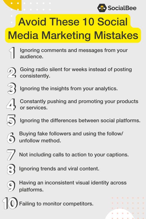 Avoid these 10 social media marketing mistakes 🚫 In the fast-paced world of social media marketing, success is all about strategy and avoiding common pitfalls. That's why we've compiled a list of the top 10 mistakes to watch out for -------------------------------------------------------- Share your own tips in the comments. 💭 #SocialMediaMarketing #MistakesToAvoid #LearnAndGrow #DigitalMarketing101 Tips For Social Media Marketing, Avoid Social Media, Social Media Topics, Linkedin Post, Instagram Fonts, Social Media Growth Strategy, Meta Ads, Instagram Business Marketing, Social Media Content Strategy