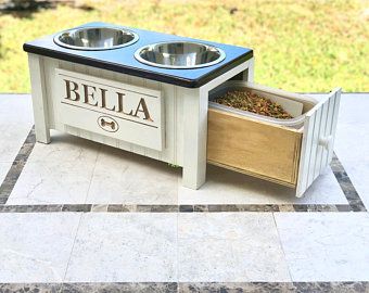 Customized Dog Food Station with Storage | Raised Dog Food Bowl | Handmade Dog Feeder with Storage Dog Food Station With Storage, Dog Supplies Storage, Cat Food Station, Dog Station, Dog Food Station, Pet Station, Dog Storage, Dog Food Container, Dog Table