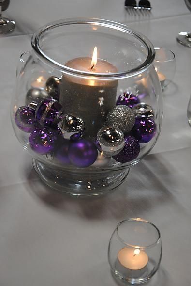 Silver Centerpiece, Gold Decorations, Tafel Decor, Purple Christmas, Dainty Tattoos, Center Pieces, Anniversary Party, Christmas Centerpieces, Purple Wedding