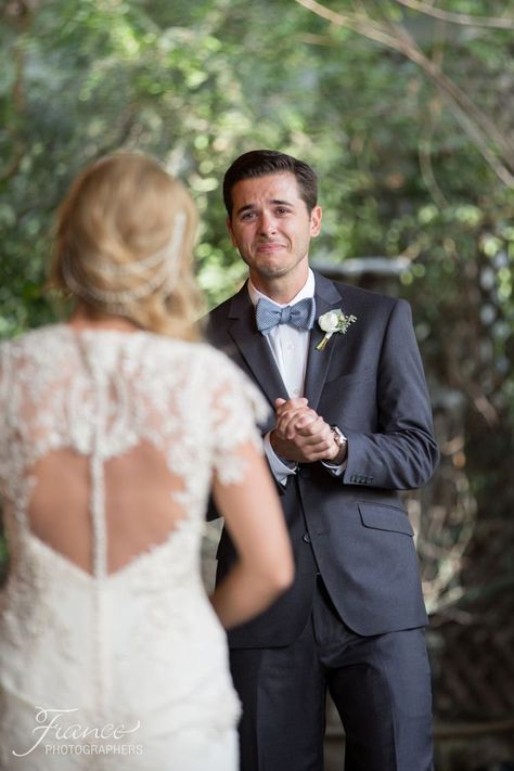 Bride First Look With Groom, Happy Bride And Groom, Bride And Groom First Look Photos, Bride And Groom First Look Pictures, First Look Wedding Photos Groom Reaction, Lavender Marriage, Garden Estate Wedding, Blush And Gold Wedding, Bride And Groom First Look