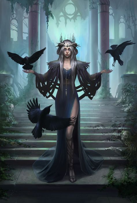 ArtStation - Morrigan The Morrigan Goddess, Morrigan Goddess, Goddess Morrigan, Goddess Brigid, Celtic Festival, Limited Palette, Anime Witch, Art Nouveau Illustration, Celtic Goddess