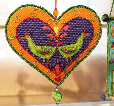 Needlepoint Birds, Charlie Harper, Needlepoint Ideas, Needlepoint Stitches, Twelve Days Of Christmas, Heart Ornament, Magical World, New Face, Needlepoint