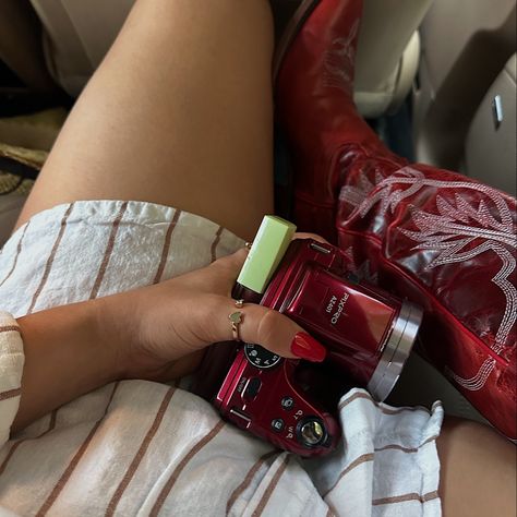 Red Cowboy Aesthetic, Texas Cowgirl Aesthetic, Cherry Cowboy Boots, City Cowgirl, Cowgirl Vibes, Red Western Summer Boots, Red Cowgirl Boots Aesthetic, Cowgirl Boots Red, Cherry Red Cowboy Boots