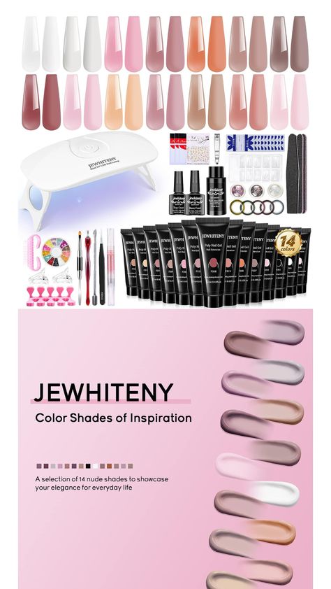 JEWHITENY Poly Extension Gel Nail Kit 14 PCS Poly Gel With Mini Nail Lamp Poly Nail Gel Kit with Slip Solution Basic Poly Gel Nail Art Tools Nail Art Design Beginner Kit Color: 14 poly Mini lamp set1 Material: Acrylic Brand: JEWHITENY Included Components: Base Coat, Top, Gel Nail polish Item Form: Nail Poly Gel Nail Art, Poly Extension Gel, Poly Nail Gel, Poly Gel, Gel Nail Kit, Mini Lamp, Nail Lamp, Nail Art Summer, Nail Gel