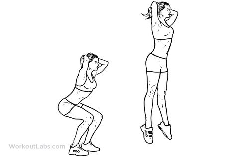 Jump Squats Tabata Cardio, Glute Exercise, Squat Jump, Workout Board, Workout Labs, Post Workout Drink, Scissor Kicks, Bum Workout, Muscle Abdominal