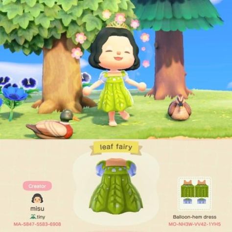 Fairycore Animal Crossing Outfits, Fairy Dress Animal Crossing, Fairy Outfit Animal Crossing, Fairycore Aesthetic Acnh, Acnh Spring Clothes Design, Animal Crossing Frog Design, Animal Crossing Mushroom Design, Acnh Fairy Dress, Acnh Frog Designs