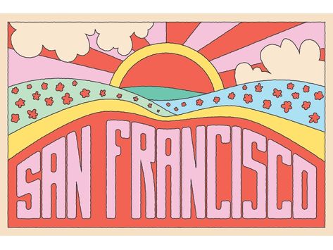 San Francisco Postcard, Postcard Tattoo, Zoom Wallpaper, Postcards Inspiration, Modern Real Estate, City Postcard, 60s Floral, Wallpaper Project, Estilo Hippie