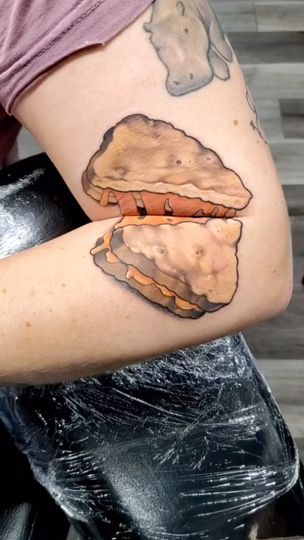 6.7K reactions · 1K comments | Grilled Cheese tattoo by @enchantress_tattoos at Aces Ink Tattoos & Piercings in Winter Haven, Florida. | TattooSnob.com | Jumbo · Cafe Culture Enchantress Tattoo, Cheese Tattoo, Arm Tattoo Inspiration, Miami Ink Tattoos, 6 Tattoo, Winter Haven Florida, Winning Tattoo, Inner Arm Tattoo, Worlds Best Tattoos