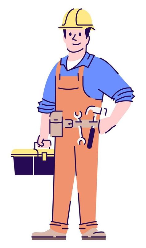 Construction laborer semi flat RGB color vector illustration. Male maintenance mechanic with toolbox isolated cartoon character on white background Modern Art Movements, Art Movements, Photoshop Photos, Yay Images, Rgb Color, Color Vector, Art Movement, Cartoon Character, Tool Box