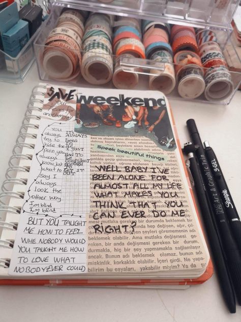 The weeknd music bullet journal scrapbook page The Weeknd Journal Ideas, The Weeknd Scrapbook, The Weeknd Journal, Music Journal Pages, Journal Dump, Bullet Journal Scrapbook, Music Journal, Abel Tesfaye, Eyebrow Makeup Tips