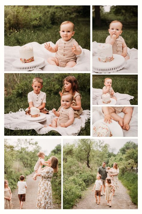 Family Smash Cake Photo Shoot, Outdoor Smash Cake Photoshoot, 1st Birthday Family Pictures, Cake Smash Photos Outdoor, Outdoor 1st Birthday Pictures, Outdoor First Birthday Pictures, First Birthday Photo Shoot Ideas Outdoor, 1st Birthday Photoshoot Outdoor, Outdoor Cake Smash