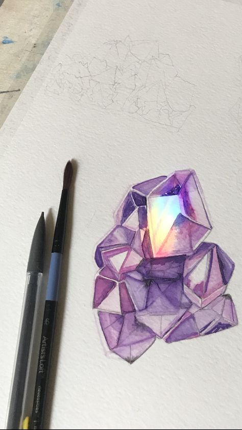 Crystal Illustration, Watercolor Doodles, Crystal Painting, Quarts Crystal, Crystal Drawing, Watercolor Tutorial, Crystal Logo, Abstract Watercolor Art, Body Modification