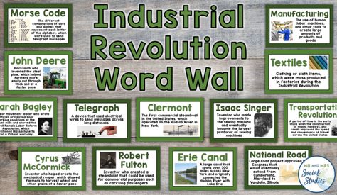 Industrial-revolution-word-wall Industrial Revolution Anchor Chart, Industrial Revolution Projects, Industrial Revolution Inventions, Industrial Revolution Activities, Industrial Revolution Lessons, Presidents Worksheets, Social Studies Vocabulary, American Industrial Revolution, 8th Grade History