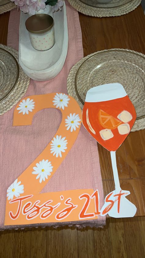 Aperol spritz themed 21st birthday girl sign 21st Birthday Banner, 21st Birthday Sign, 21st Birthday Girl, Shot Book, 21st Bday Ideas, 21st Birthday Cake, Drink Signs, Birthday Party 21, Aperol Spritz