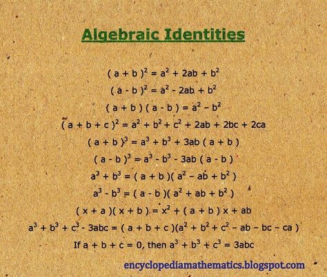 ALGEBRAIC IDENTITIES Maths Identities, Identities Math, Algebraic Identities, Math Rules, Arithmetic Progression, Math Formula Chart, Algebra Formulas, Formula Chart, Completing The Square