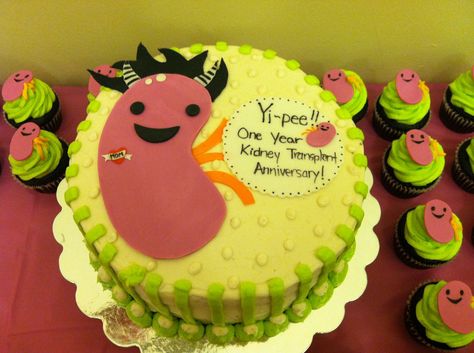 One year kidney transplant anniversary rock-n-roll kidney cake! www.littledevilcupcakery.com Kidney Cake, Transplant Anniversary, Anniversary Wishes For Couple, Kidney Donation, Organ Donation Awareness, Kidney Donor, Donate Life, Dog Birthday Cake, Organ Transplant