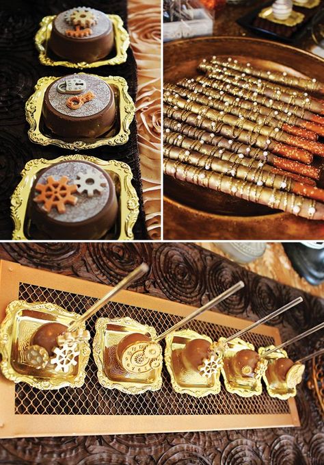 Stopping Time - Forever Thirty-Nine Steampunk Birthday Party // Hostess with the Mostess® Steampunk Party Food, Steampunk Party Decorations, Steampunk Birthday, Steampunk Party, 39th Birthday, Steampunk Halloween, Store Bought Cake, Party Hostess, Diy Pipe