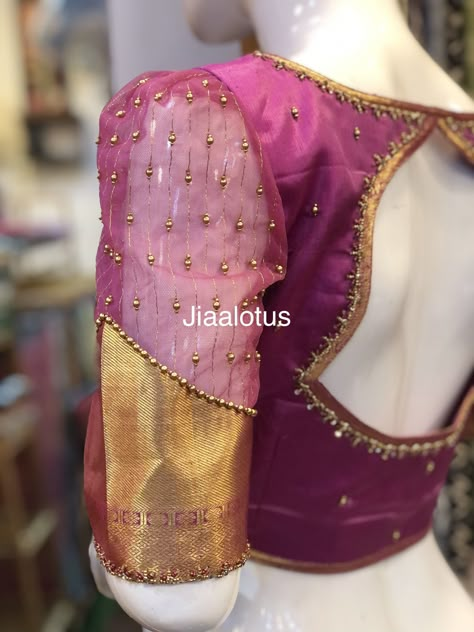 Thread Work Blouses, Floral Blouse Designs, Pattu Pavadai Designs, Blouse Designs Pattern, Latest Bridal Blouse Designs, Pattu Pavadai, 1 Gram Gold Jewellery, Net Blouse, Latest Blouse Designs Pattern