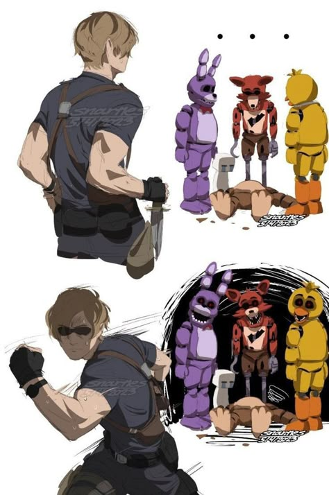 Resident Evil Comic, Fnaf Meme, Animatronic Fnaf, Leon Scott, Fnaf Wallpapers, Resident Evil Leon, Five Night At Freddy, Fnaf Fanart, Fnaf Sb