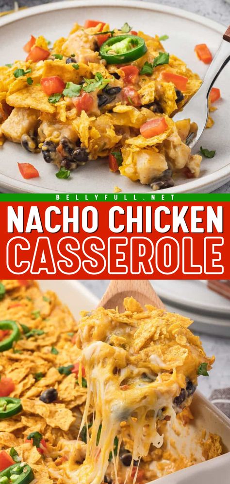 Here's a simple chicken recipe if you want some Mexican fare! Not only is this Nacho Chicken Casserole easy, but it is also deliciously cheesy. Check out some variations you can try so you can have something different for dinner every time! Easy Weeknight Mexican Dinners, Chicken Nacho Casserole, Girls Weekend Recipes, Chicken Caseroles, Easy Mexican Dinner Recipes, Easy Summer Casseroles, Chicken Mexican Casserole, Chicken Mexican Recipes, Summer Casserole Recipes