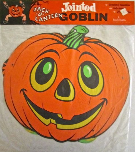 Beistle's New (1971) "Jointed Jack-O-Lantern Goblin" Traditional Jack O Lantern, Mushroom Jack O Lantern, Jack O Lantern Printable, Pumpkin Tattoos, Retro Jackolantern, Lantern Printable, Old Fashioned Jack O Lantern, Retro Jack O Lantern, Halloween Memories