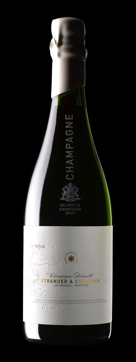 Stranger & Stranger Christmas Champagne Champagne Packaging, Wine Label Inspiration, Wine Branding, Wine Bottle Label Design, Christmas Champagne, Wine Label Packaging, Champagne Brands, Wine Packaging Design, Stranger And Stranger