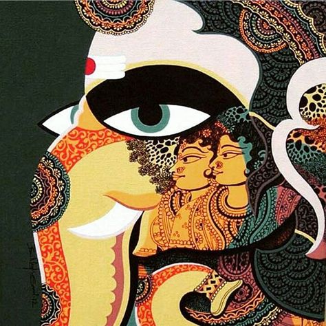 Om Gam Ganapataye Namaha God Abstract Painting, Unity In Art, Geometrical Prints, Ganesha Art Illustration, Om Gam Ganapataye Namaha, Traditional Mask, Ganapati Bappa Morya, Hindu Symbols, Goal Of Life