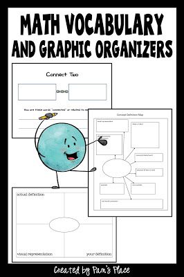 Check out these FREE printable graphic organizers for vocabulary that can be used with elementary or middle school students. Using graphic organizers for vocabulary development can help students develop a deeper understanding when learning new math terms. These templates can be used as guided instruction, note taking, or review. #graphicorganizers #pamsplace