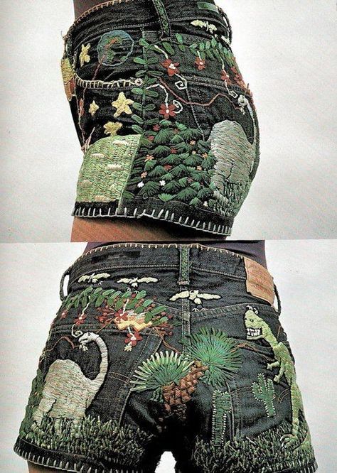 Vestiti In Jeans, Mode Tips, Diy Vetement, 자수 디자인, Embroidered Clothes, Embroidered Shorts, Embroidery Inspiration, Hippie Style, Embroidery Art