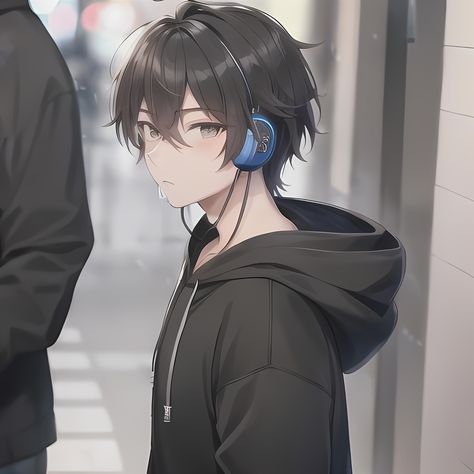 anime boy in a hoodie wearing headphones in tokyo streets Anime Gamer Boy, Macucu Art, Anime Boy With Headphones, Anime Goth, Goth Guys, Whatsapp Profile Picture, Gamers Anime, Cool Anime Backgrounds, Best Anime Couples