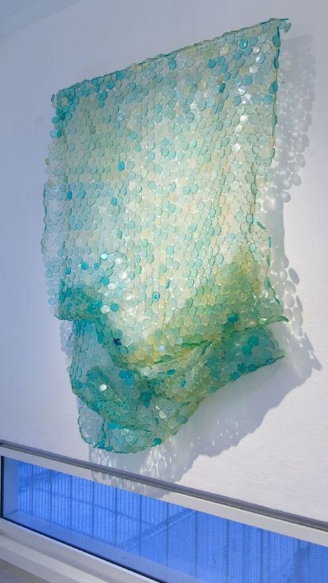 Sea Glass Art Installation, Water Sculpture, Plastic Bottle Flowers, Plastic Bottle Art, Peacock Wall Art, Underwater Art, Textile Sculpture, Wall Art Unique, Plastic Art