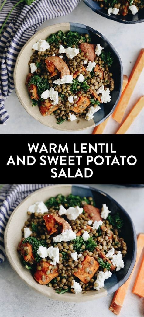 Potato Salad Sweet, Lentil Recipes Healthy, Sweet Potato Salad, Parfait Recipes, Warm Salad, Balsamic Dressing, Salad With Sweet Potato, Vegetarian Meal, Lentil Salad